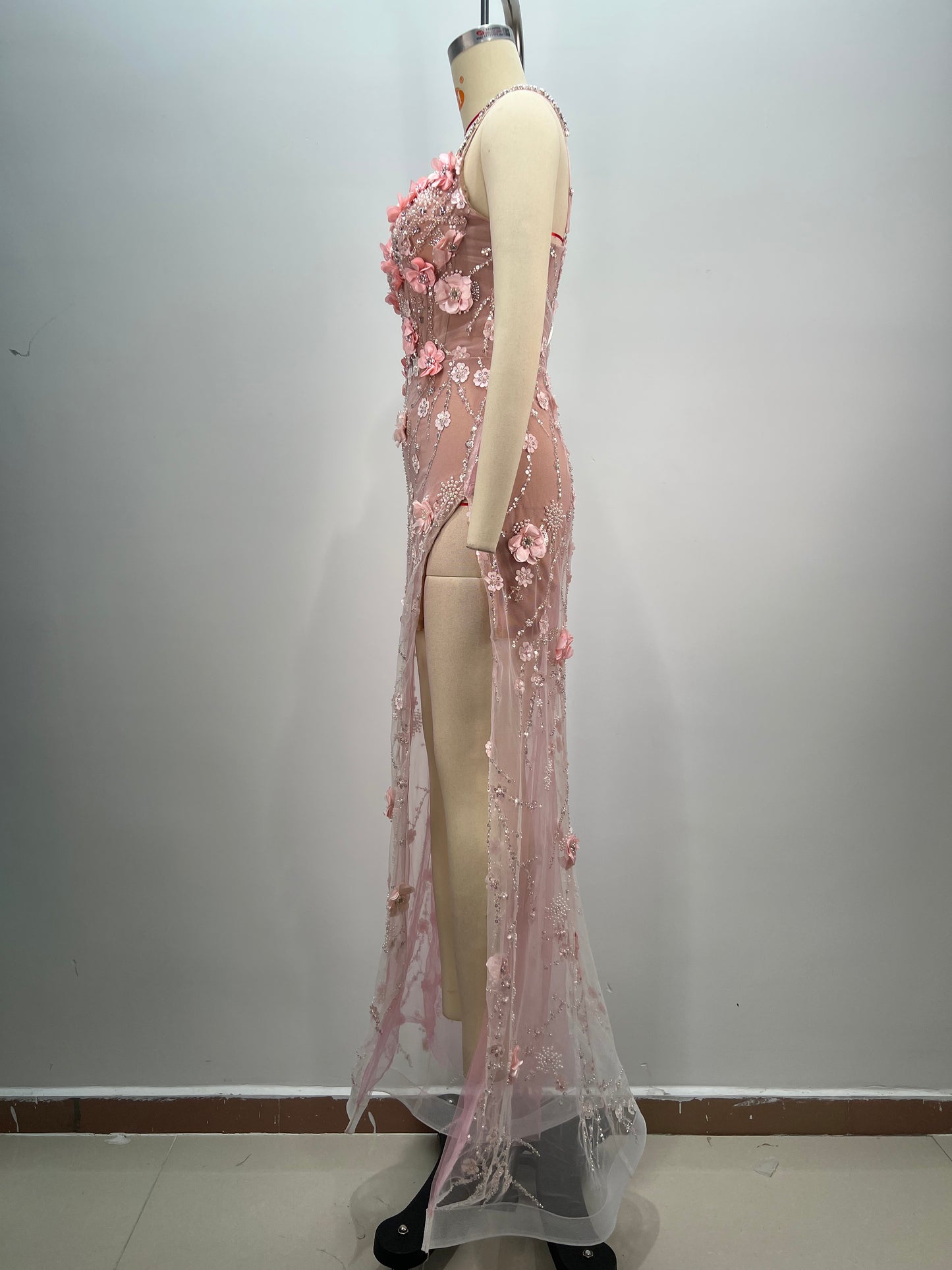 Long Sleeve Floral Sequin Maxi Dress Silver HV1784