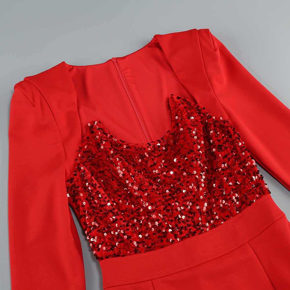 Long Sleeve Sequin Insert Midi Dress  HV1565