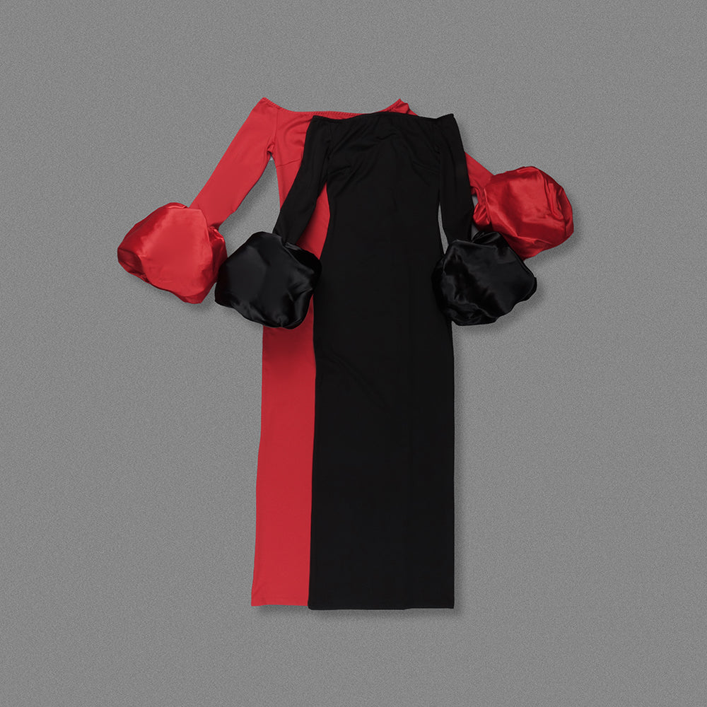 Long Sleeve Bardot Maxi Dress Red HV1855