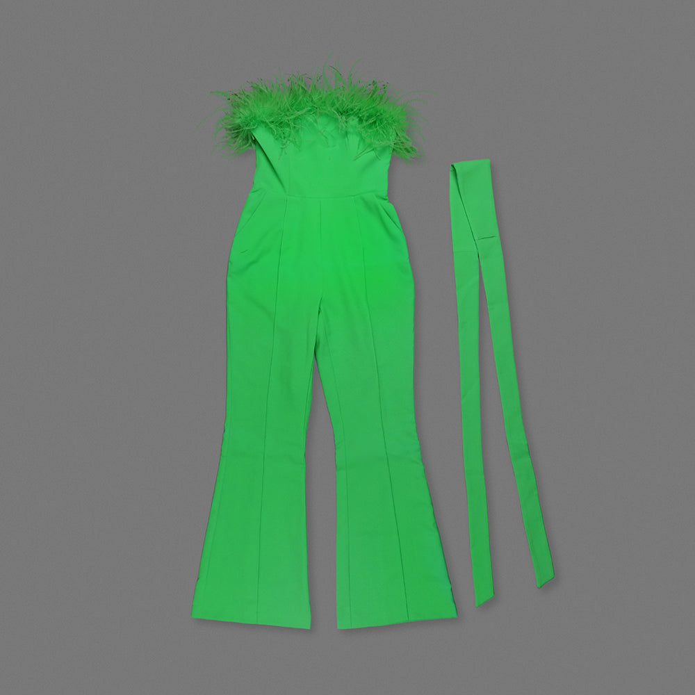 Strapless Feather Jumpsuit Green HV0009