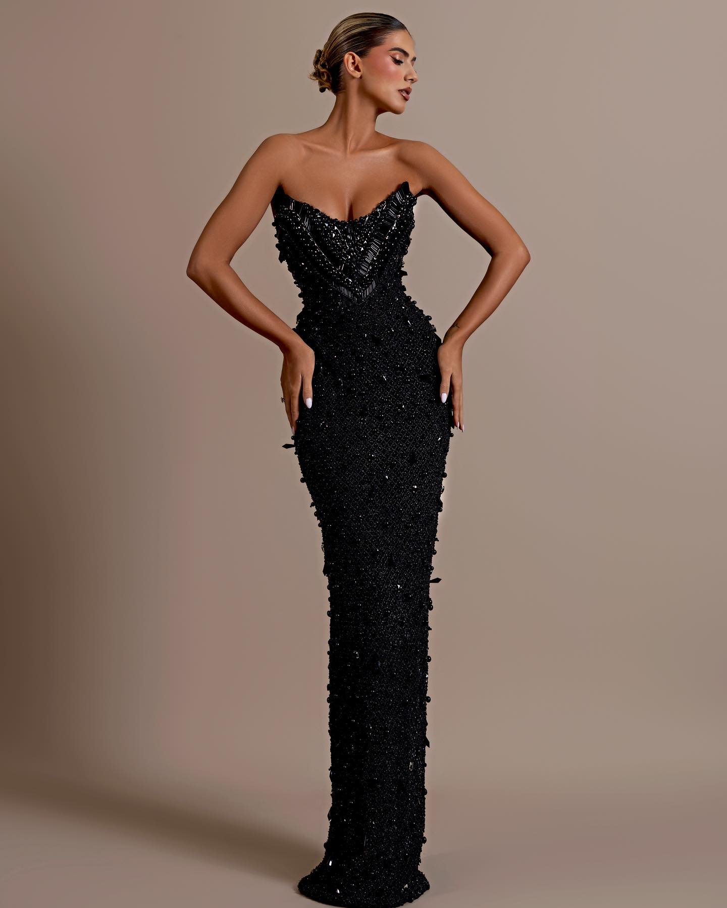 Strapless Sequin Embellished Maxi Dress Black HV2230