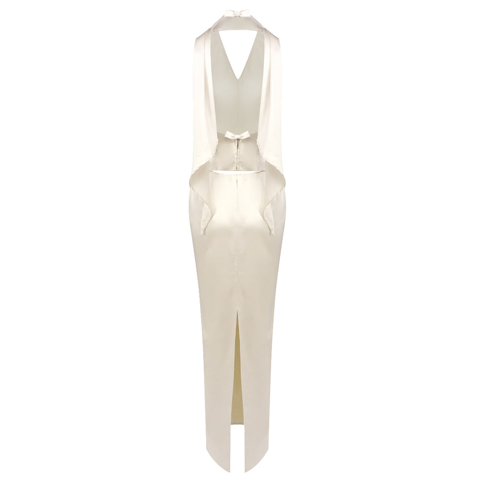 Halter Scarf Two Piece Maxi Dress Ivory HV0109