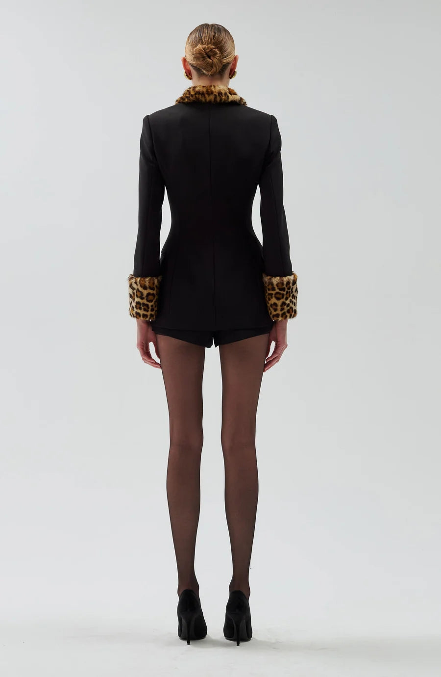 Animal Print Fur Detail Two Piece Set Black HV1989