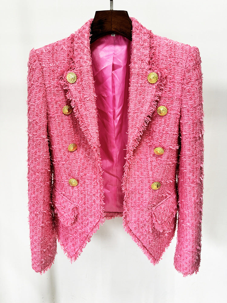Long Sleeve Frayed Blazer Hot Pink