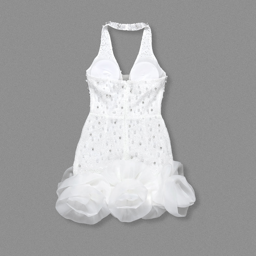 Halter Pearl Crystal Dress White HV1906