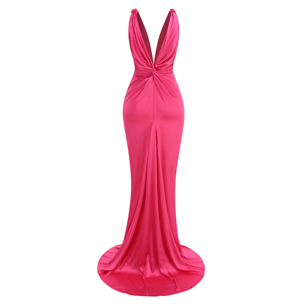 Plunge V Neck Draped Maxi Dress Hot HV1503