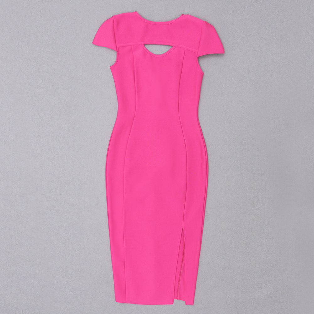 Crystal Backless Midi Dress Hot Pink HV9800