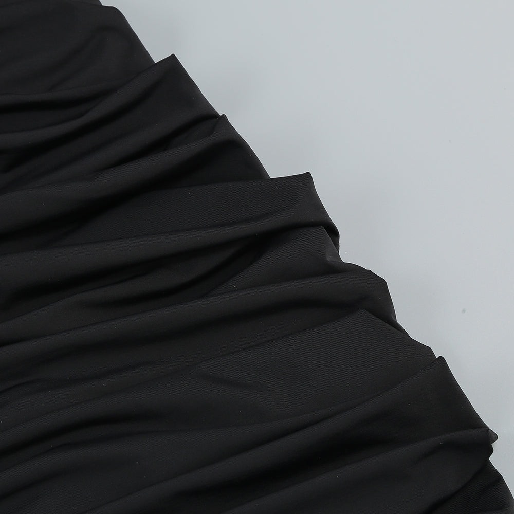 Halter Chain Detail Ruched Velvet Dress Black HV1615