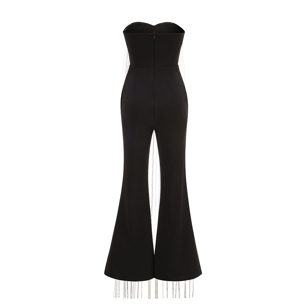 Strapless Chain Detail Jumpsuit Black HV1680