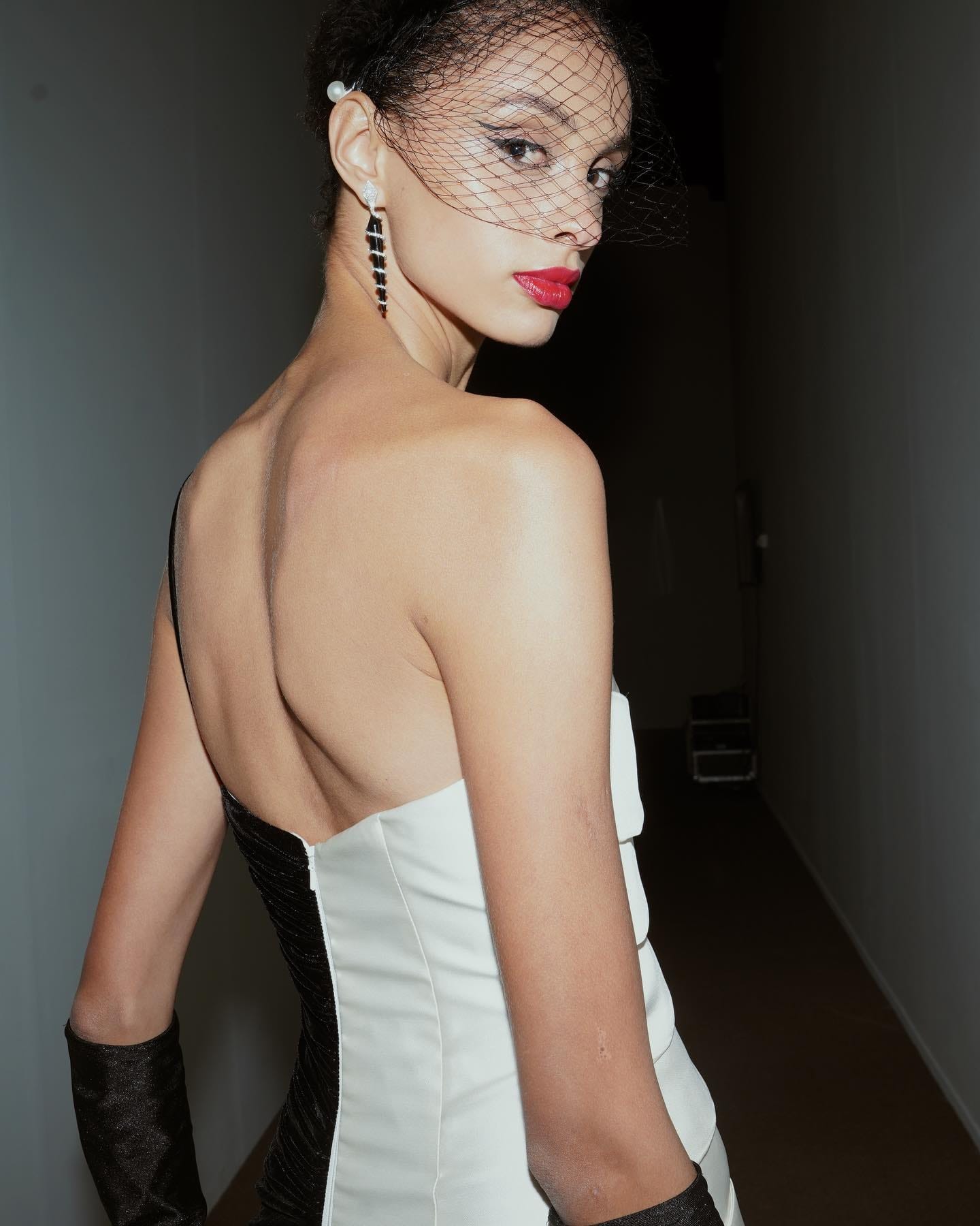 One Shoulder Velvet Insert Maxi Dress Black White HV2075