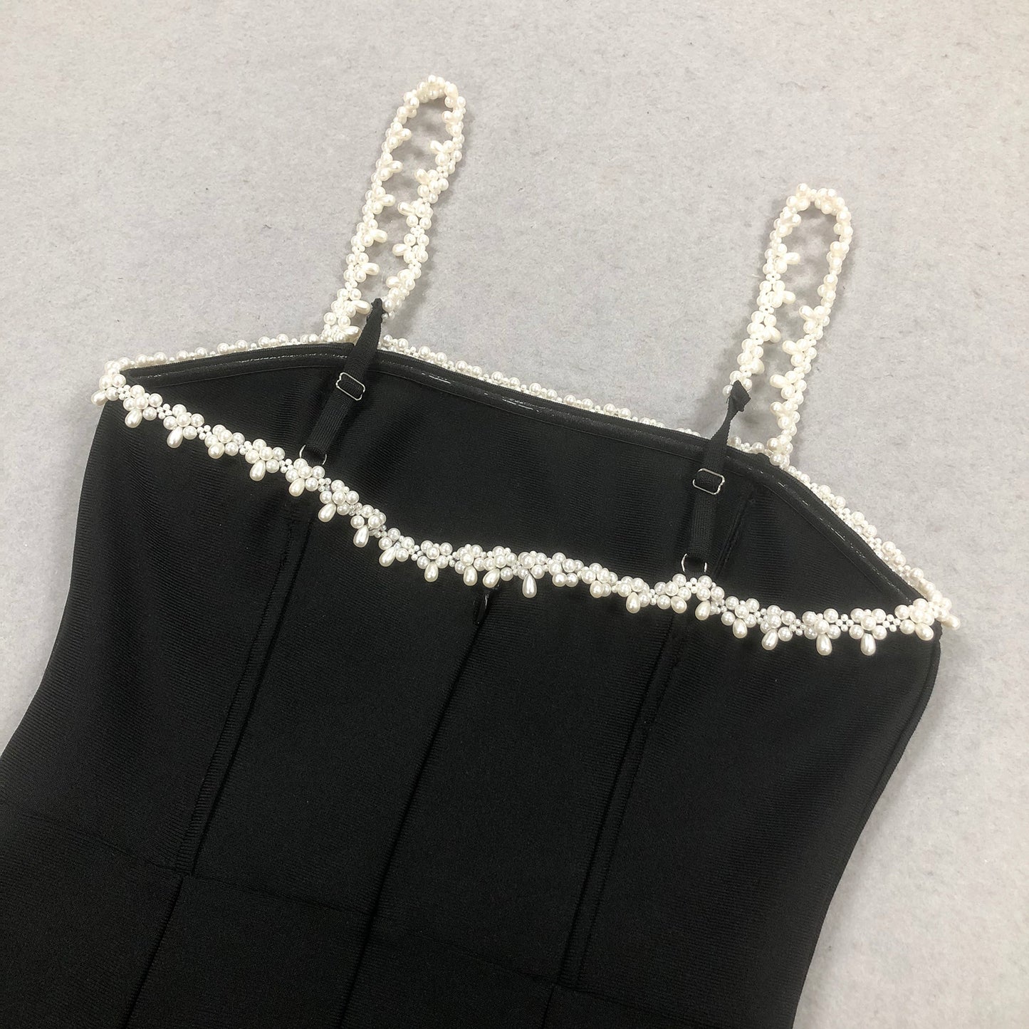 Pearl Detail A Line Dress Black