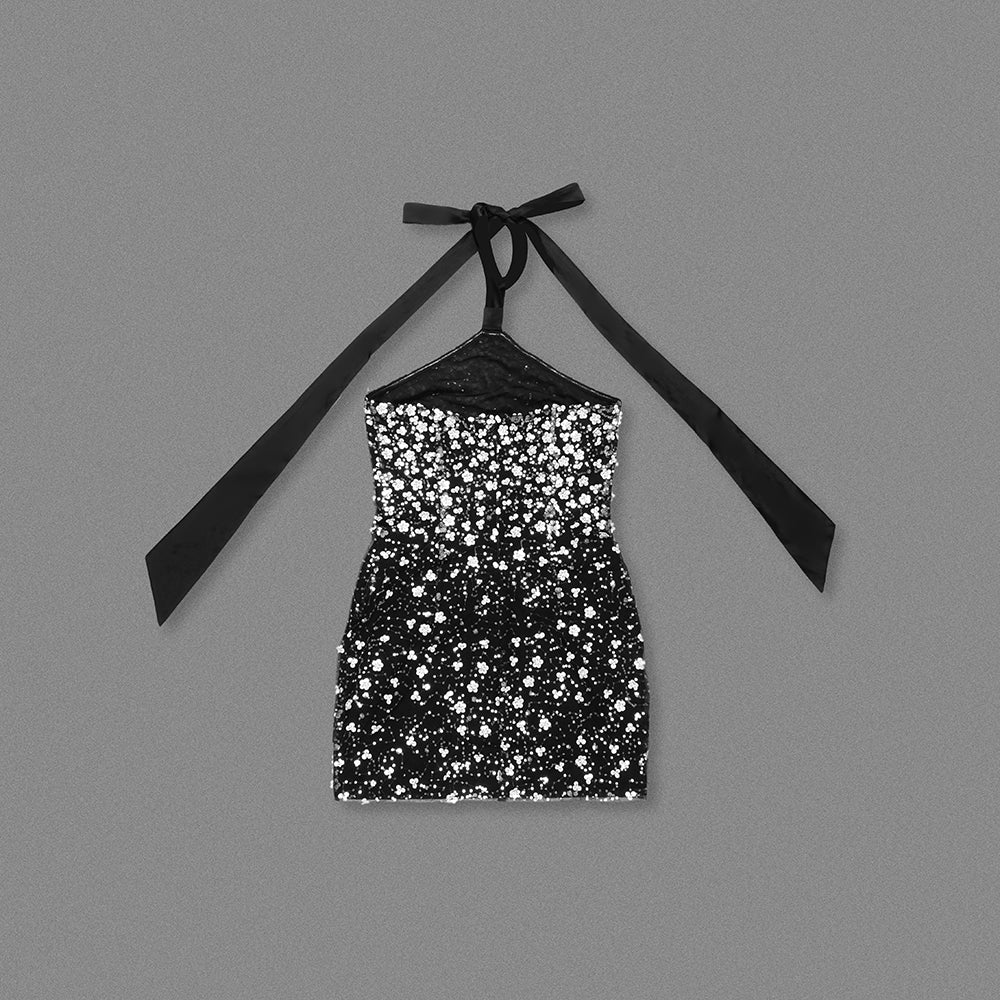 Halter Sequin Dress Black HV1869
