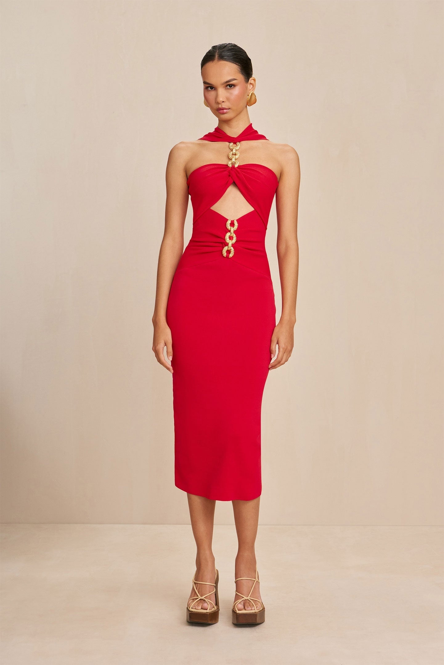 Halter Chain Detail Midi Dress HV1391
