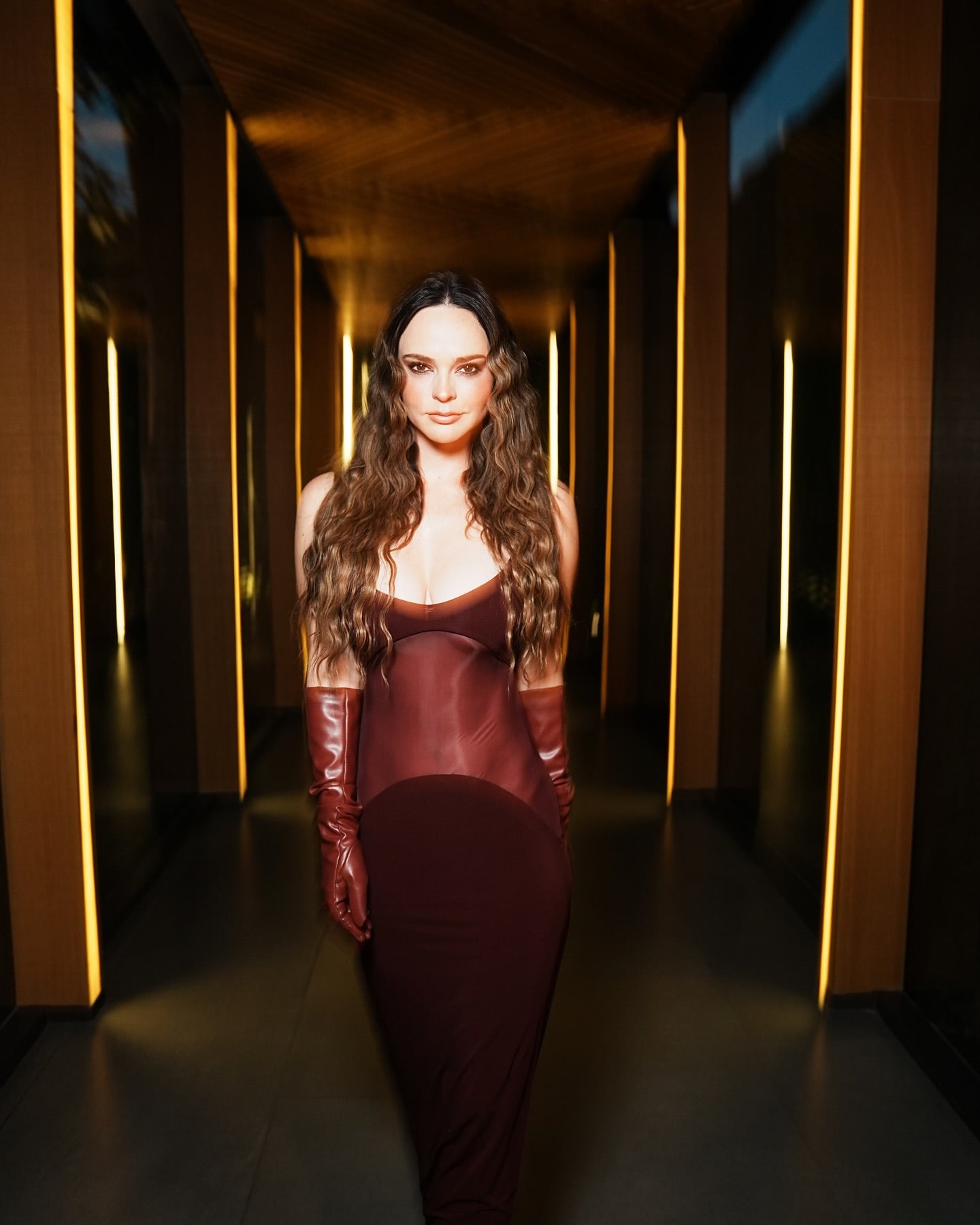Mesh Insert Maxi Dress Burgundy HV2032