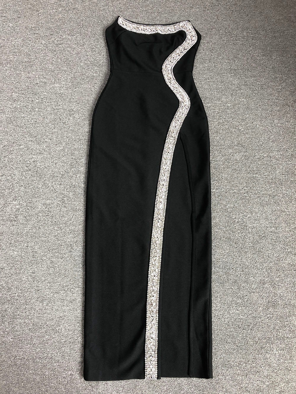 Strapless Design Crystal Detail Maxi Dress Black