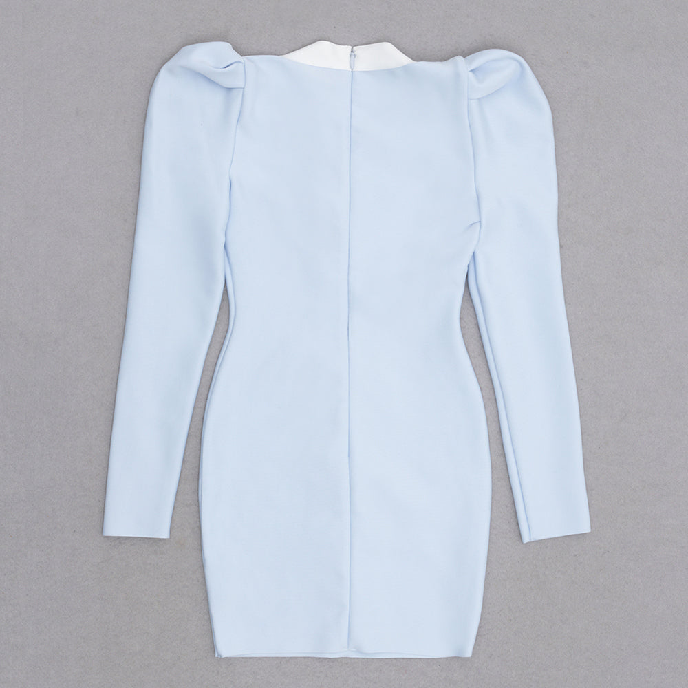 Puff Long Sleeve Dress Blue White HV9759