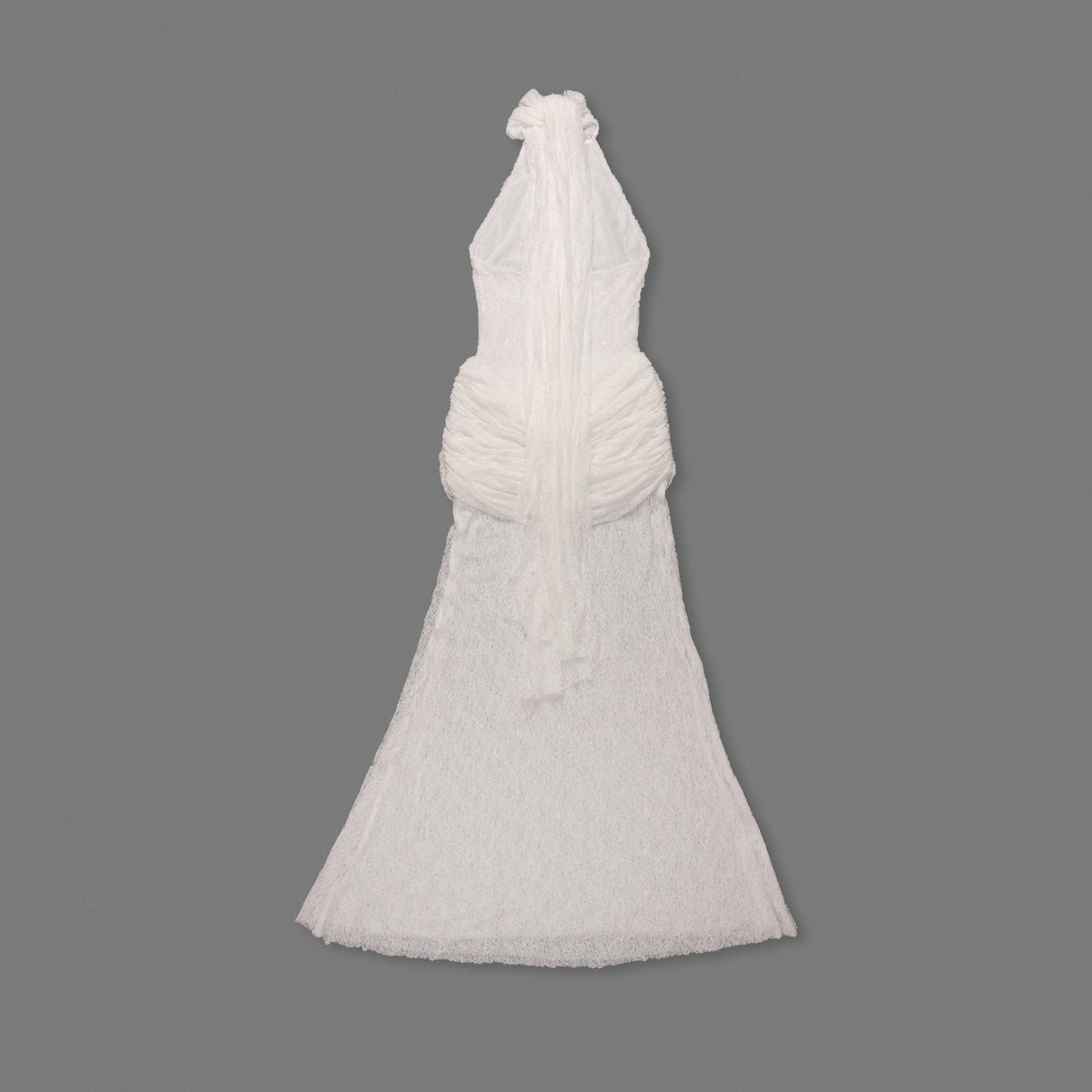 Halter Draped Lace Maxi Dress White HV0167