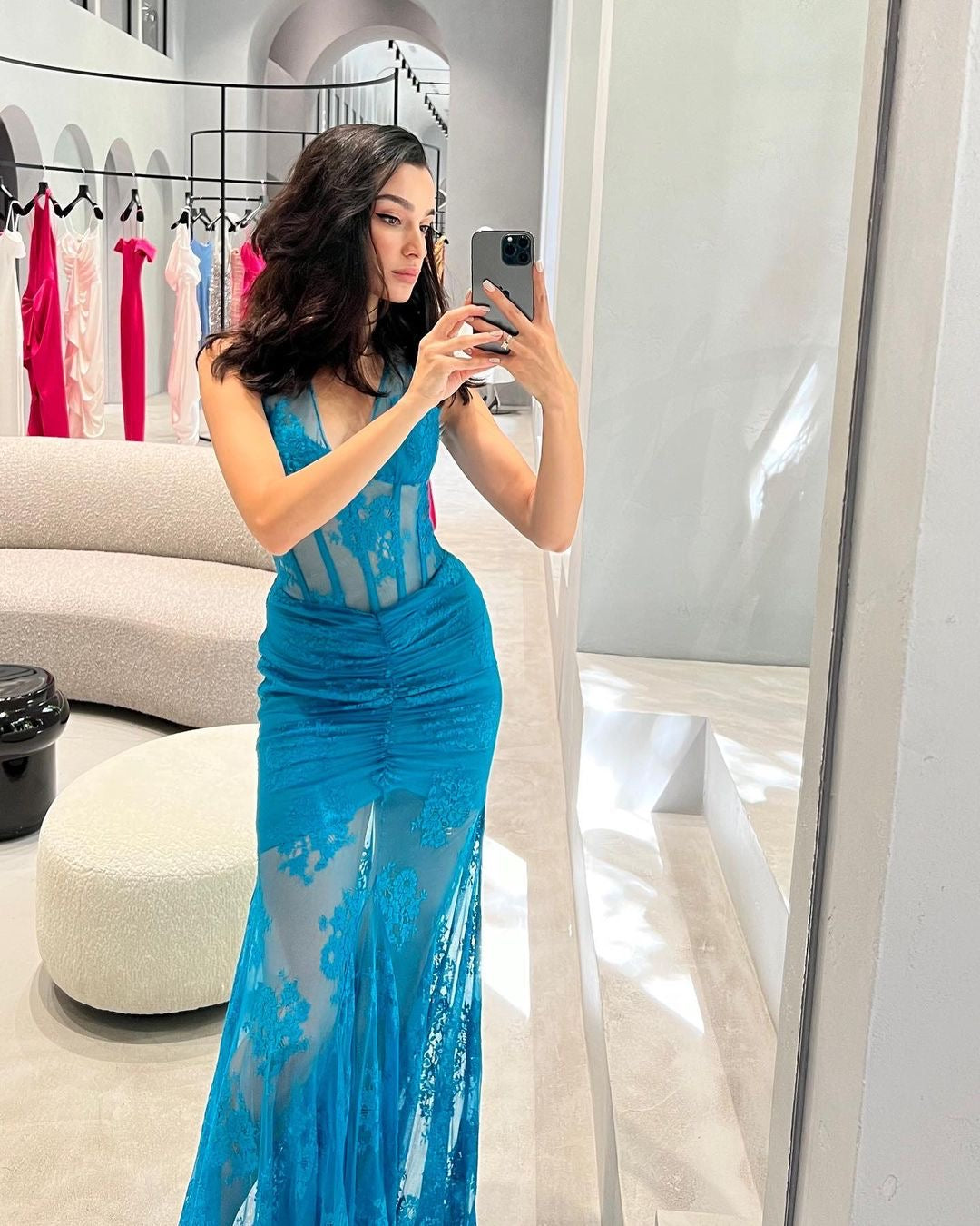 Halter Bustier Lace Mermaid Maxi Dress HV9972