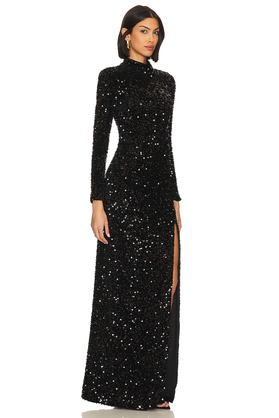 Long Sleeve Sequin Backless Maxi Dress Black HV1177