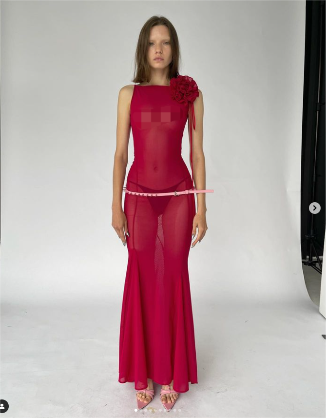 Floral Detail Maxi Dress Red