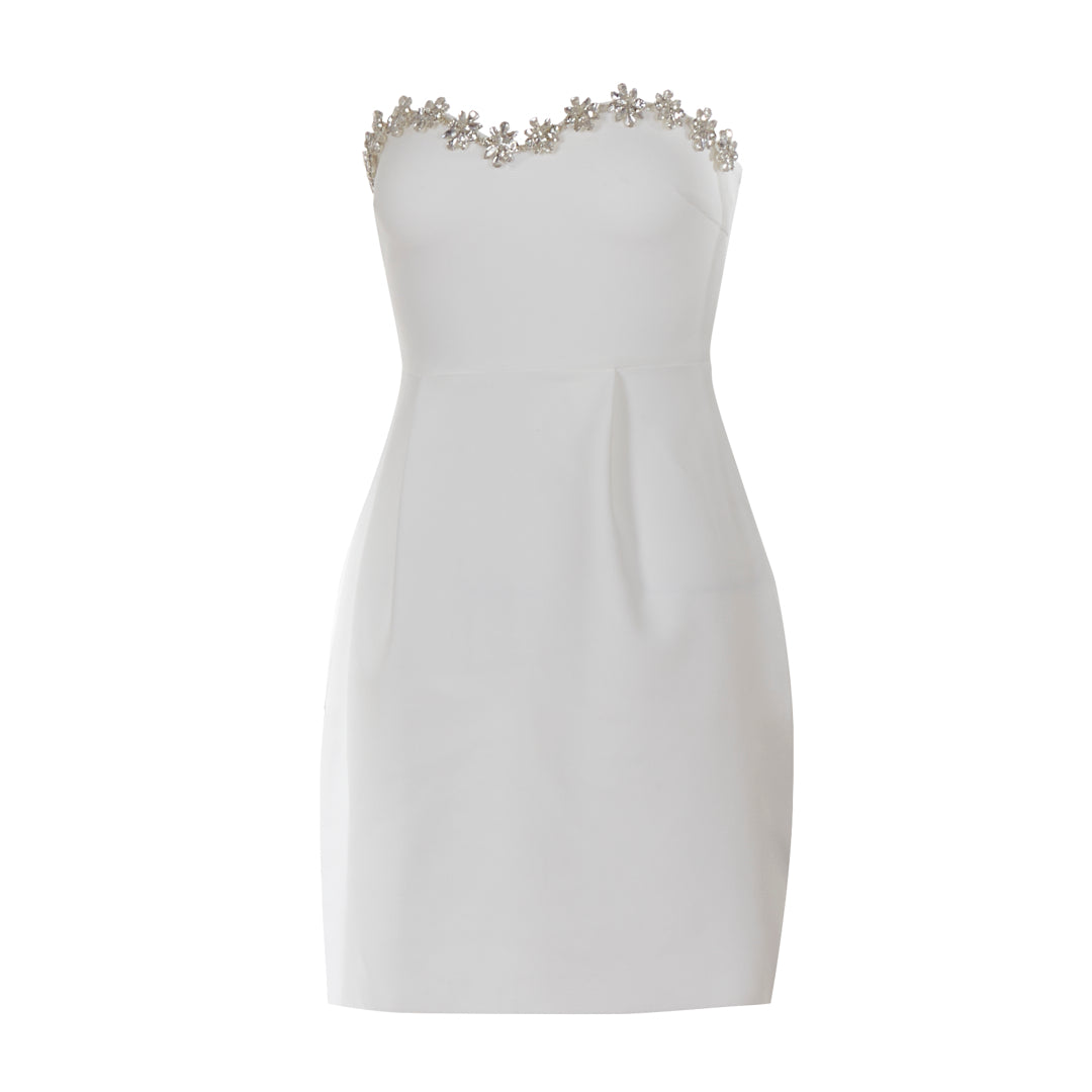 Strapless Crystal Floral Dress White HV3311
