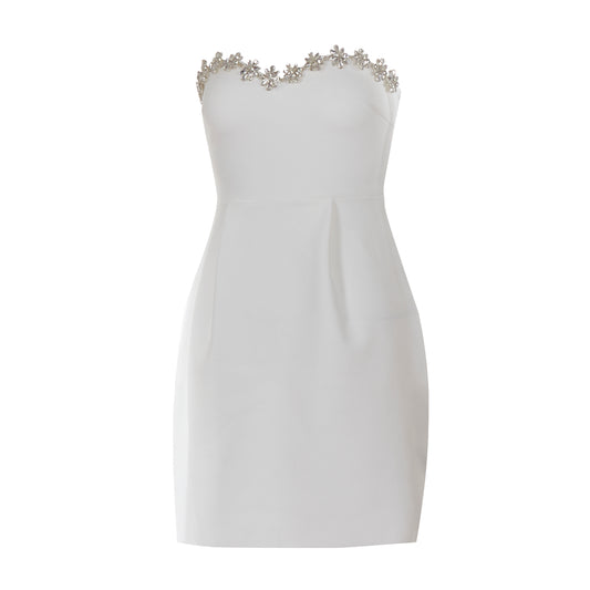Strapless Crystal Floral Dress White HV3311
