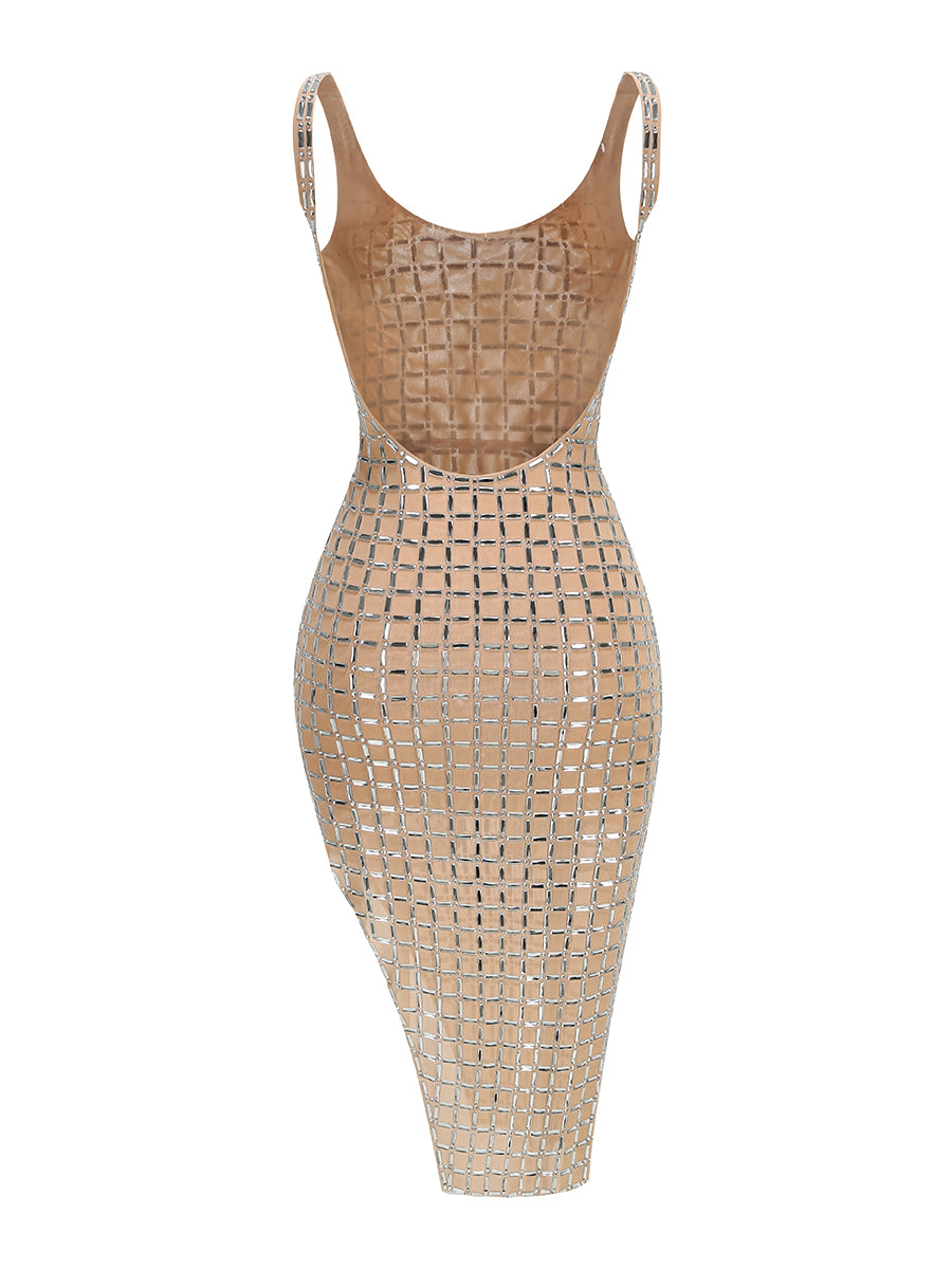Embellished Backless Midi Dress Nude HV2205