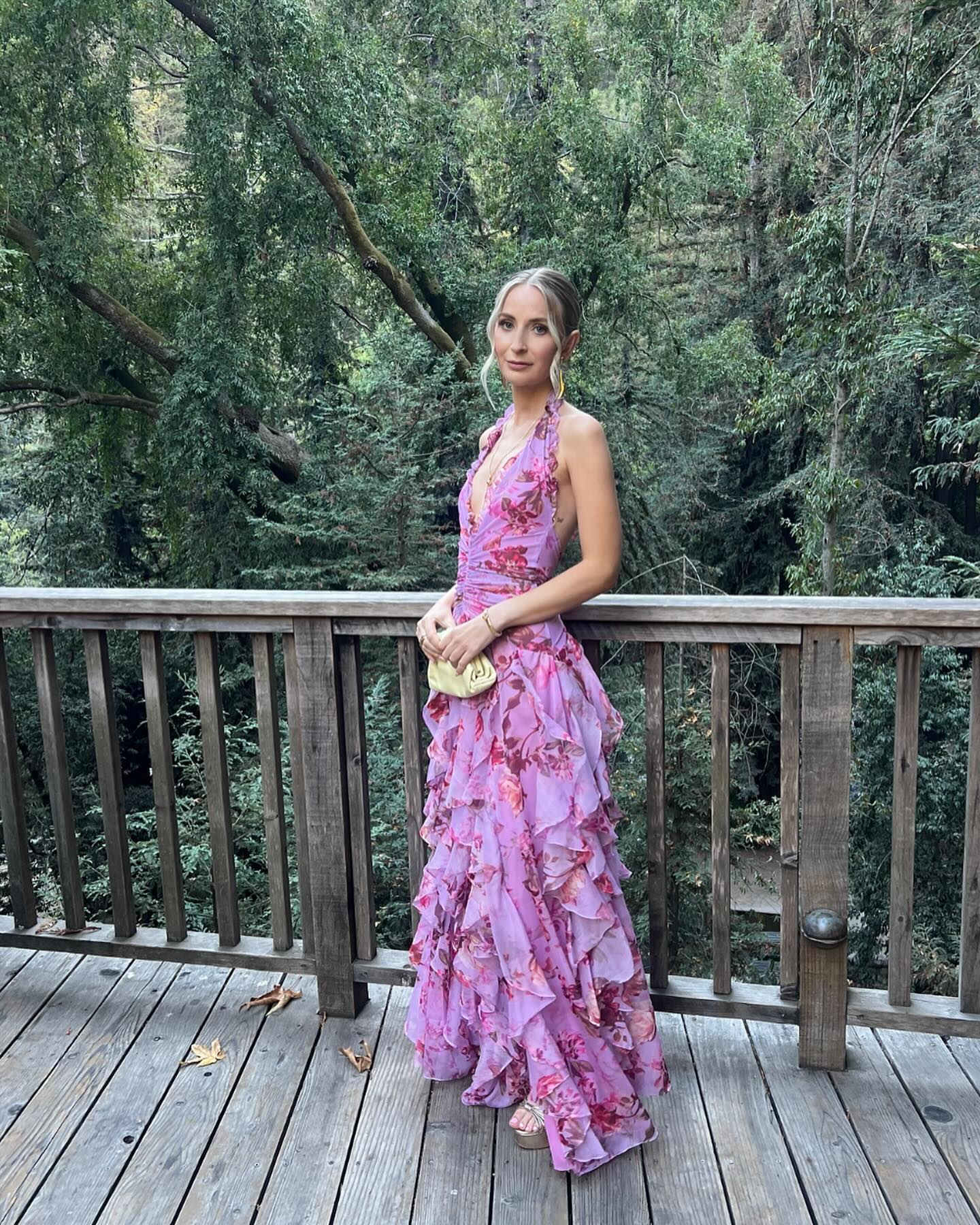 Halter Floral Ruffle Maxi Dress Pink HV2137
