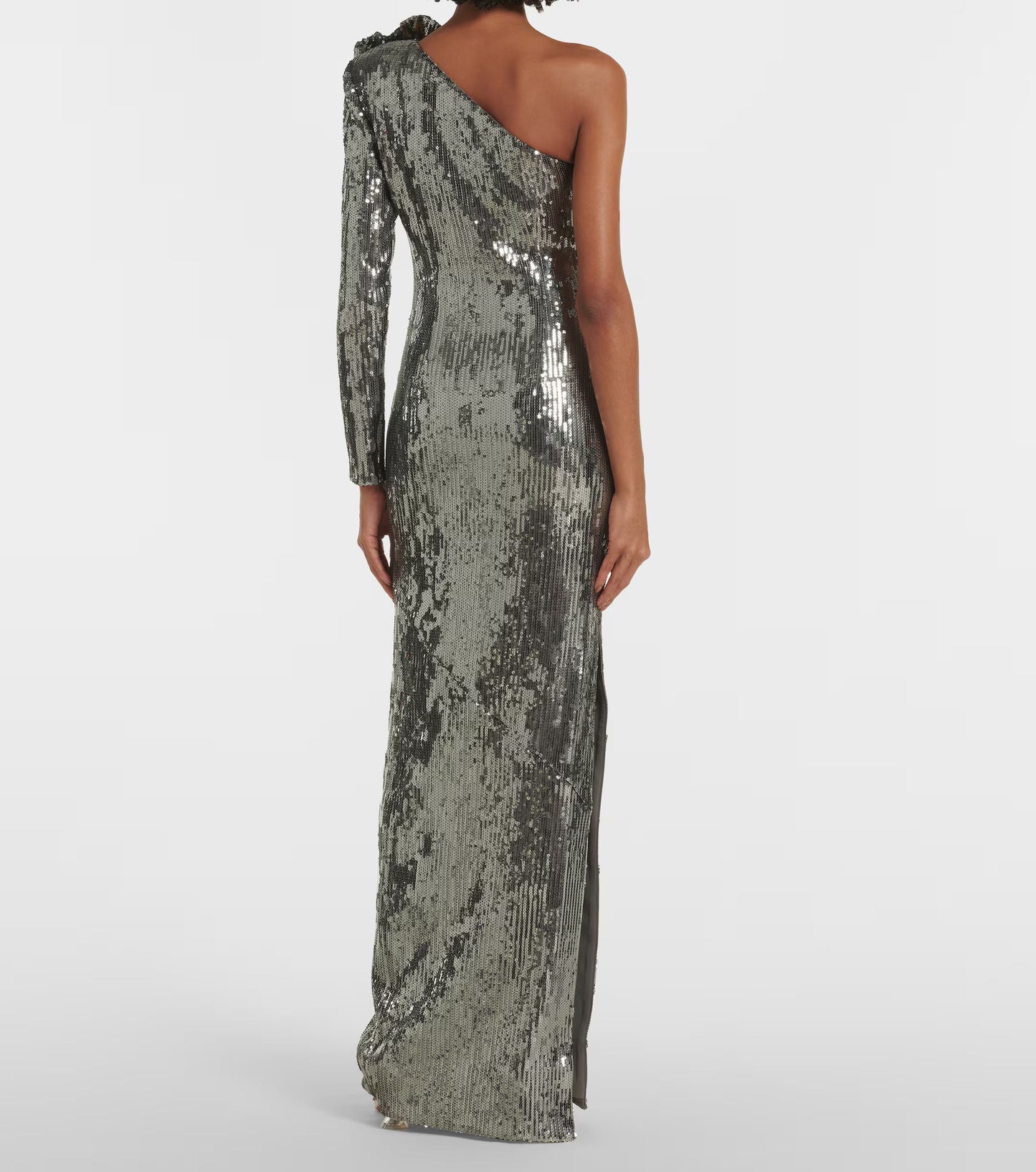 Long Sleeve Floral Sequin Maxi Dress Silver HV1084