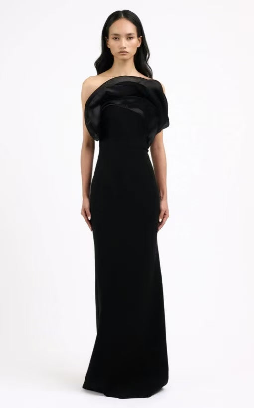Strapless Petals Maxi Dress Black