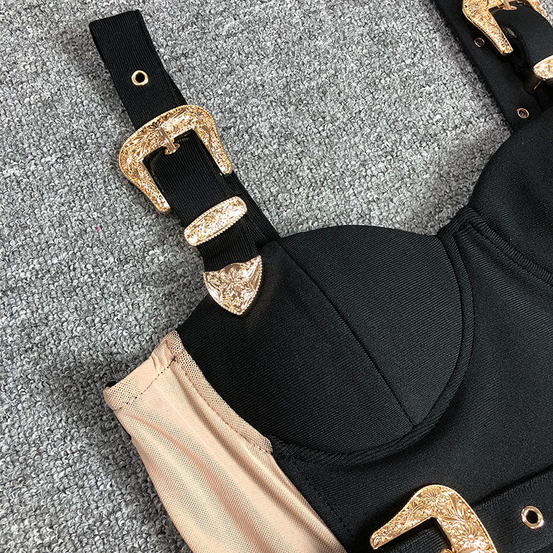 Bustier Buckle Detail Dress Black HV1662