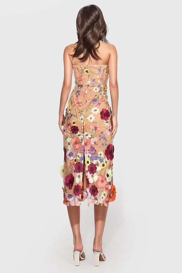 Strapless Floral Midi Dress HV1280