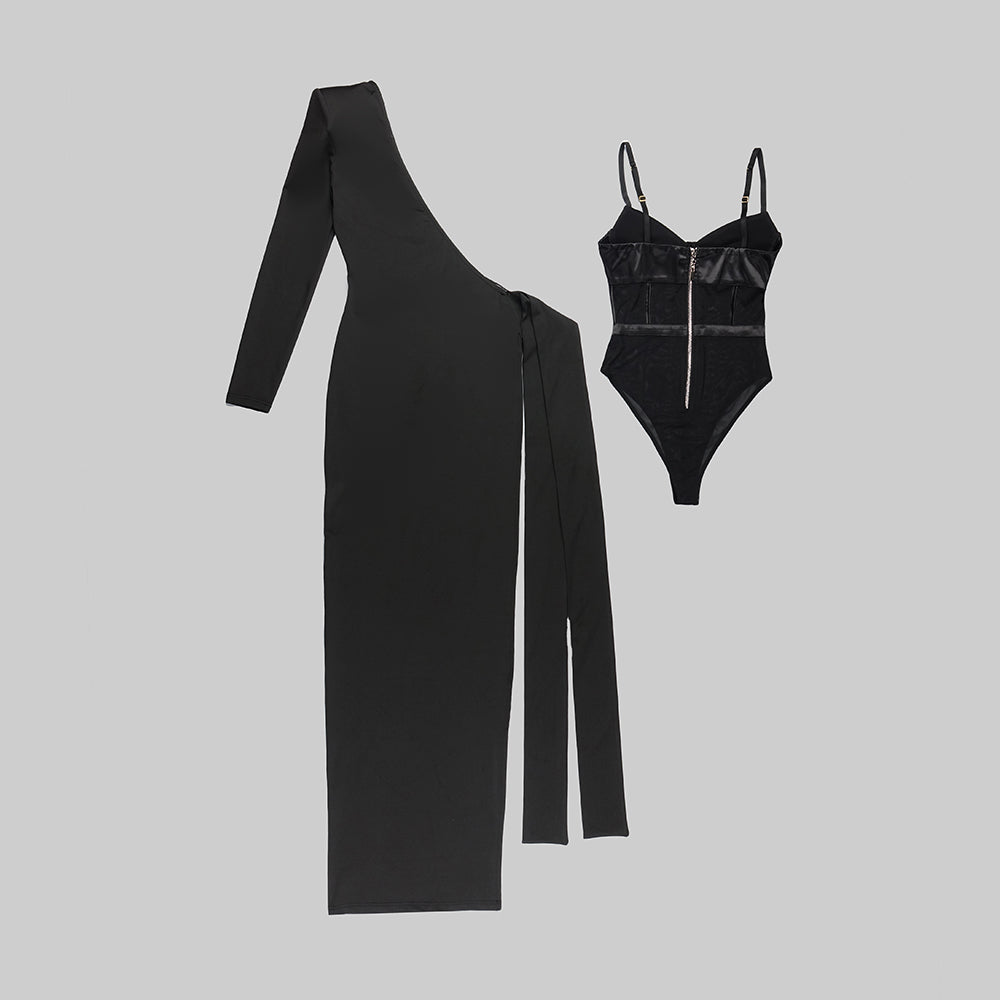 One Sleeve Bustier Maxi Dress Black HV9763