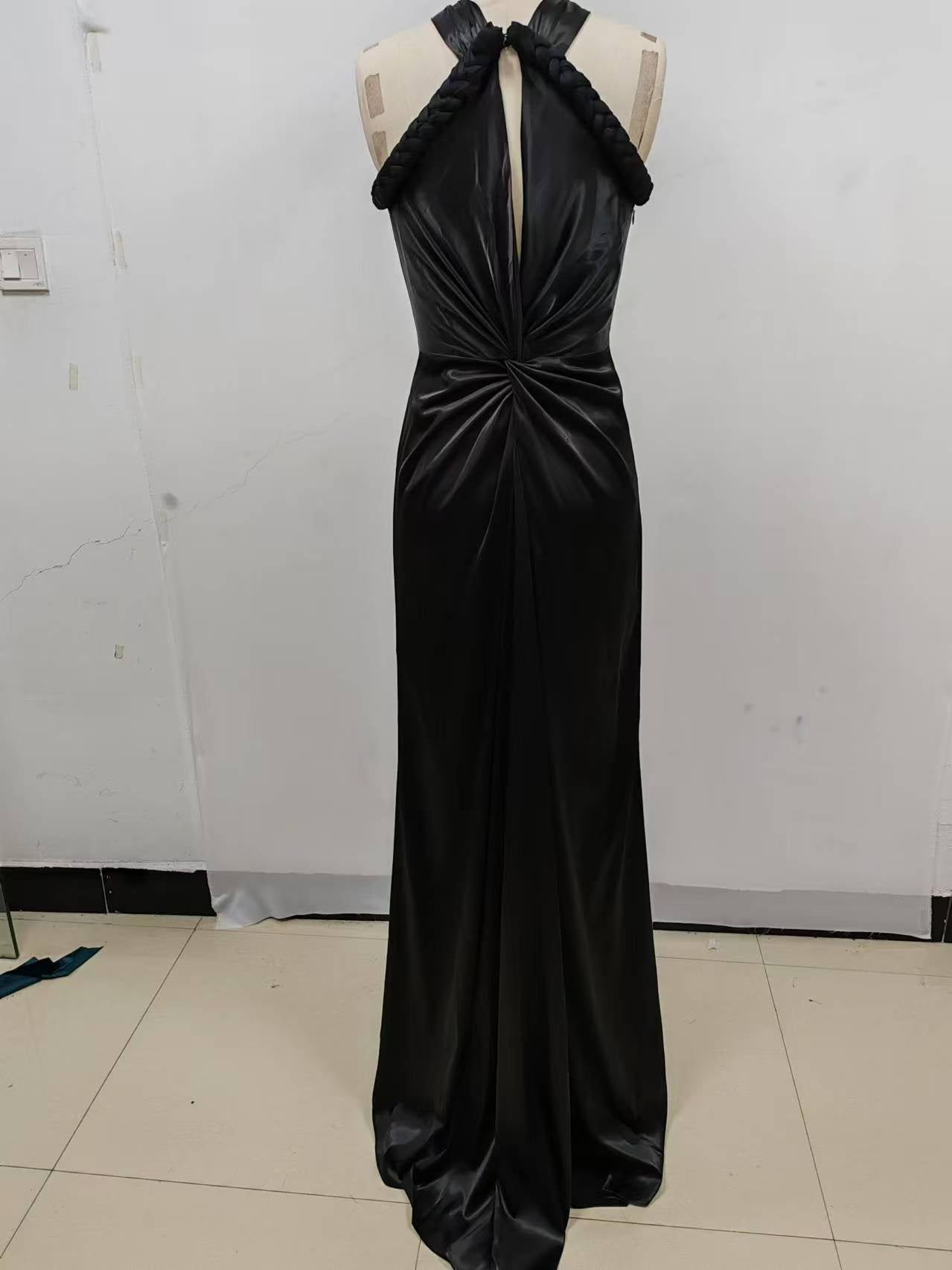 Halter Braided Draped Maxi Dress HV1380