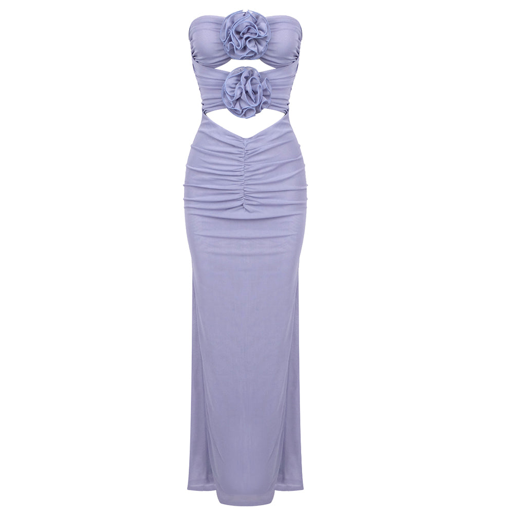 Strapless Floral Maxi Dress Purple HV1422