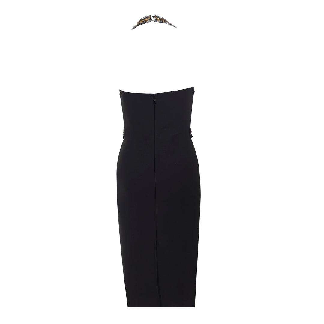 Halter Crystal Midi Dress Black BB085
