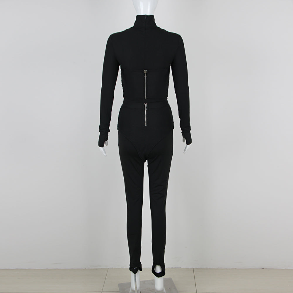 Long Sleeve Crystal Three Piece Jumpsuit HV1341