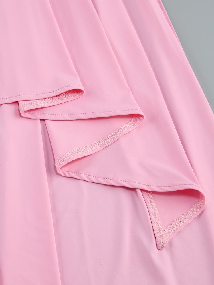 Long Sleeve Ruched Bardot Dress Pink