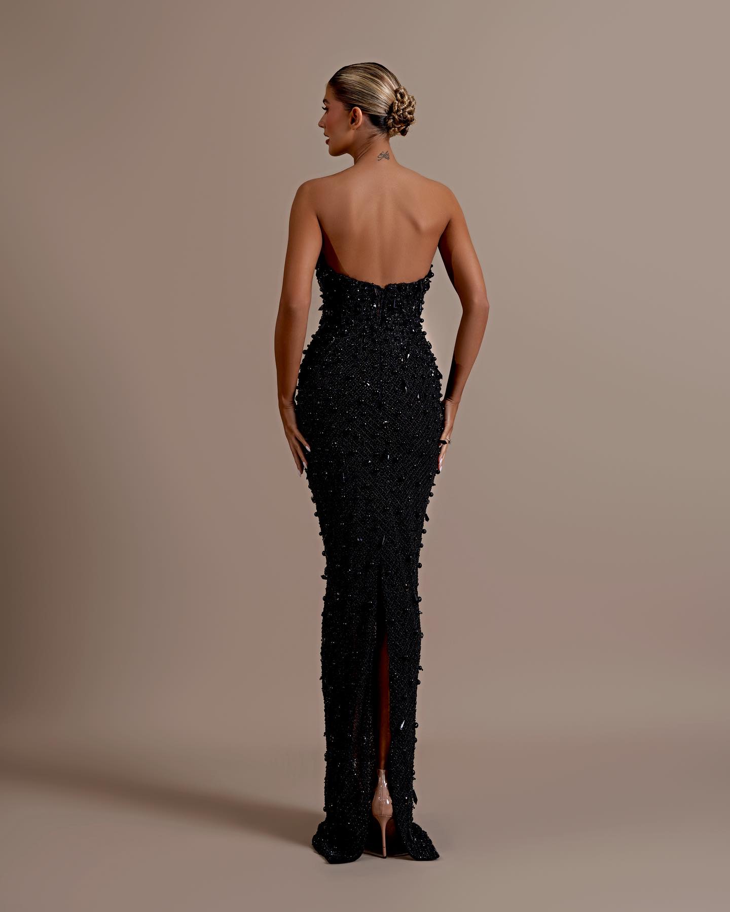 Strapless Sequin Embellished Maxi Dress Black HV2230