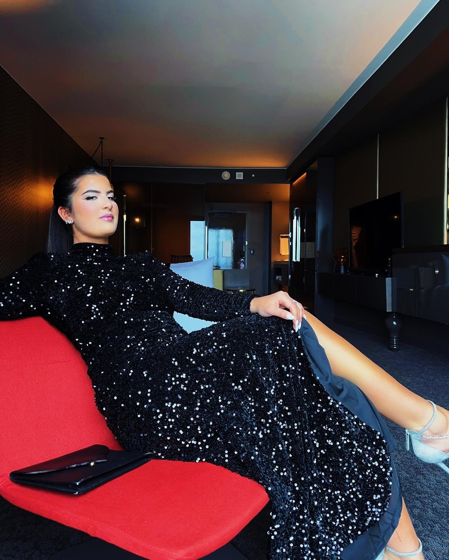 Long Sleeve Sequin Backless Maxi Dress Black HV1177