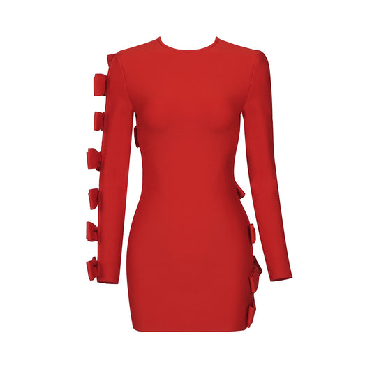 Long Sleeve Bow Detail Dress Red HV9820