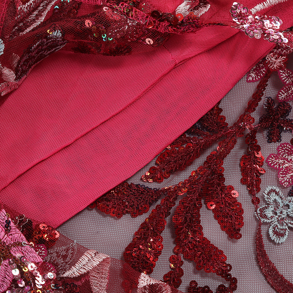 Strapless Sequin Floral Embroidered Maxi Dress HV1661