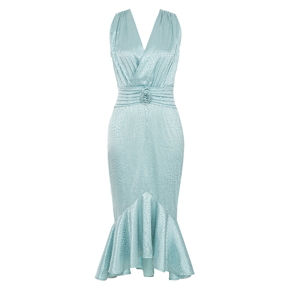 Draped Pleated Mermaid Midi Dress Green HV9320