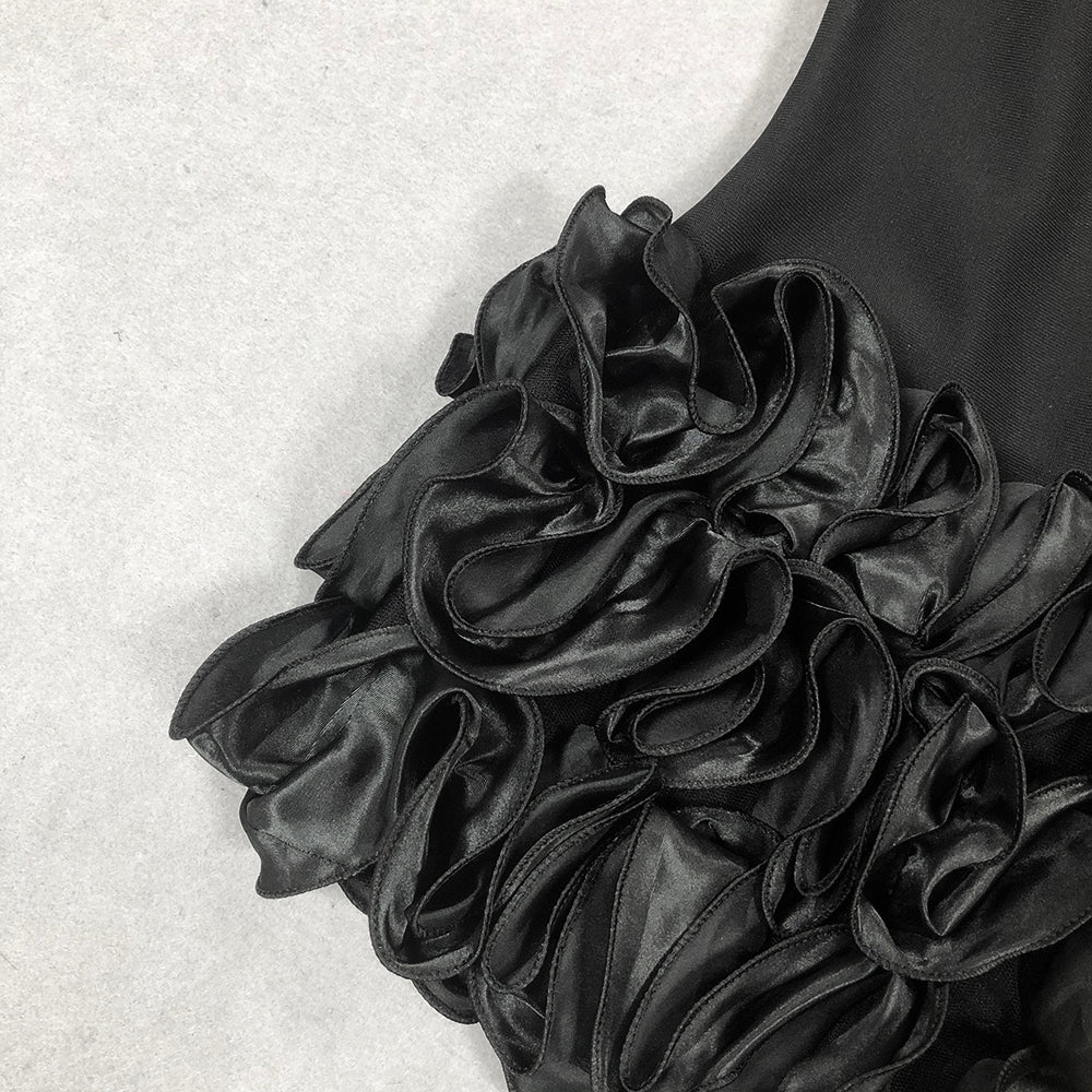 Crystal Feather Long Sleeve Ruffle Dress