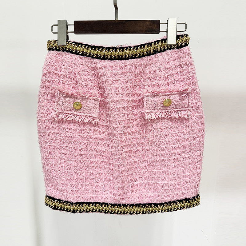 Long Sleeve Gold Trim Two Piece Set Pink HV1423