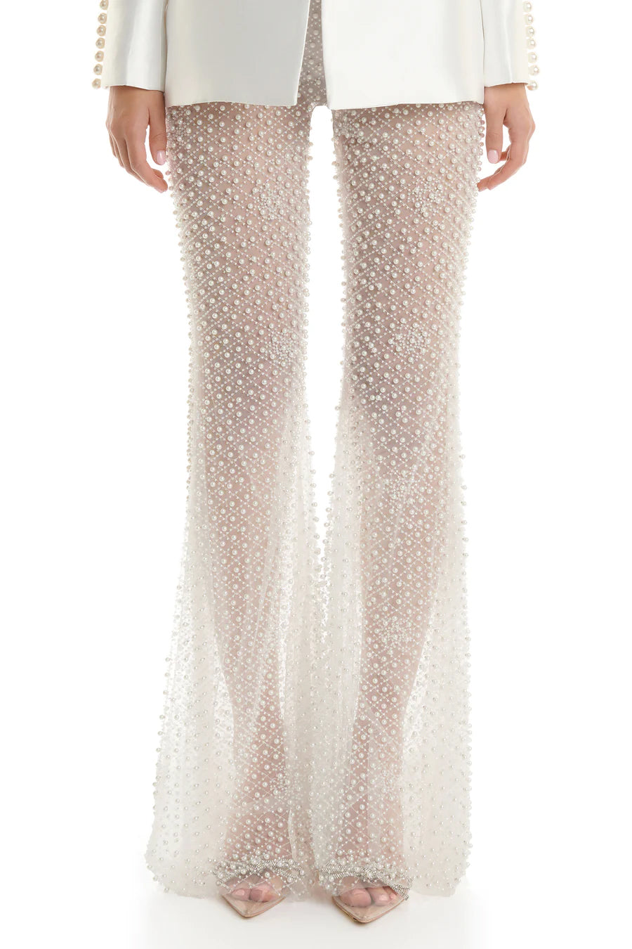 Long Sleeve Pearl Silk Suit White HV9953