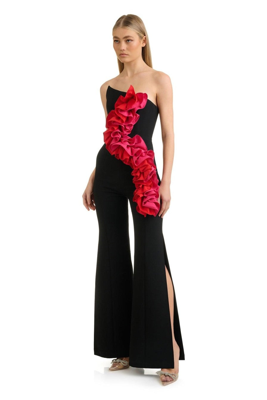 Strapless Ruffle Jumpsuit Black HV1604