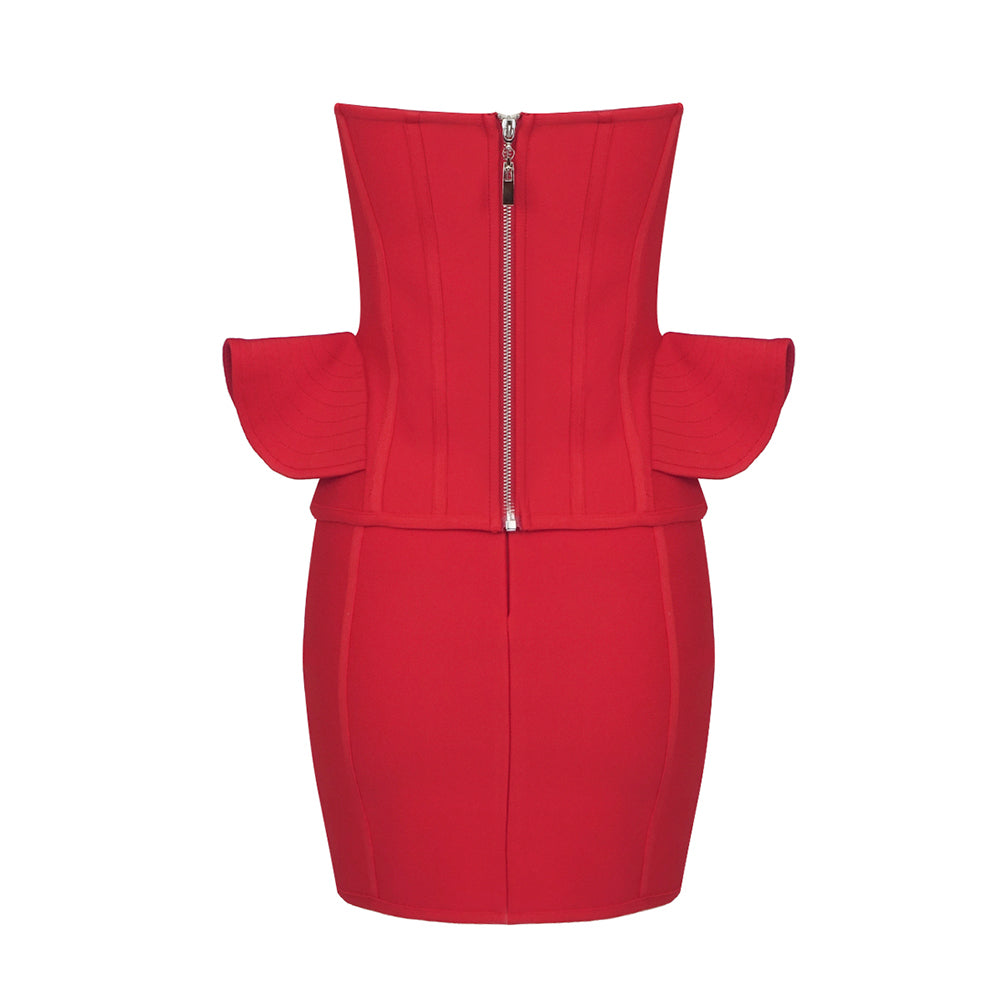 Strapless Corset Lace Up Peplum Dress HV9593