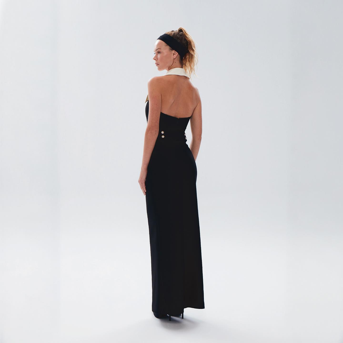 Halter Collar Maxi Dress Black White HV1780