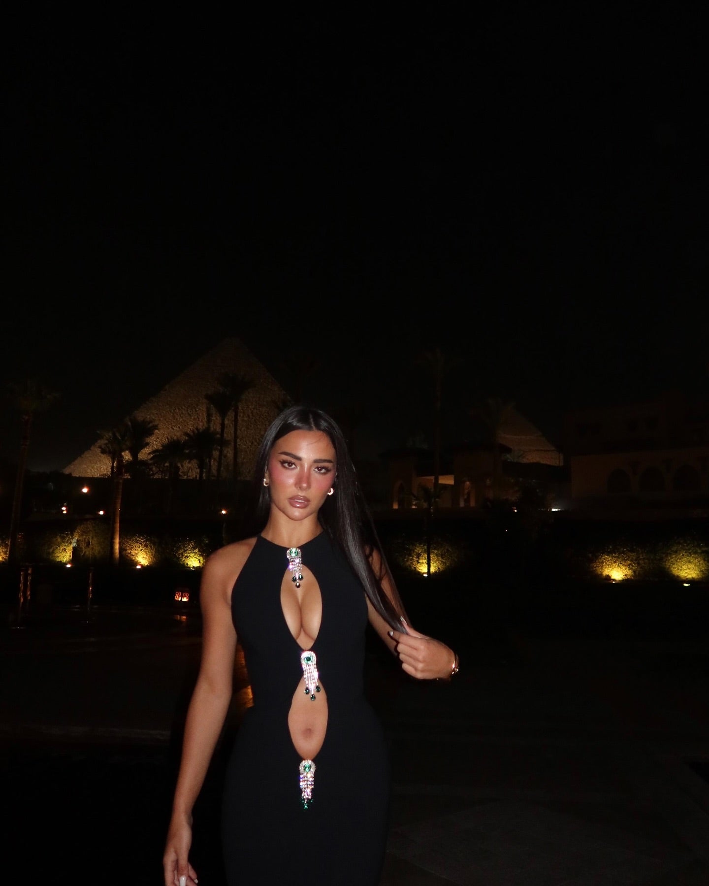 Crystal Cut Out Detail Maxi Dress Black HV2119